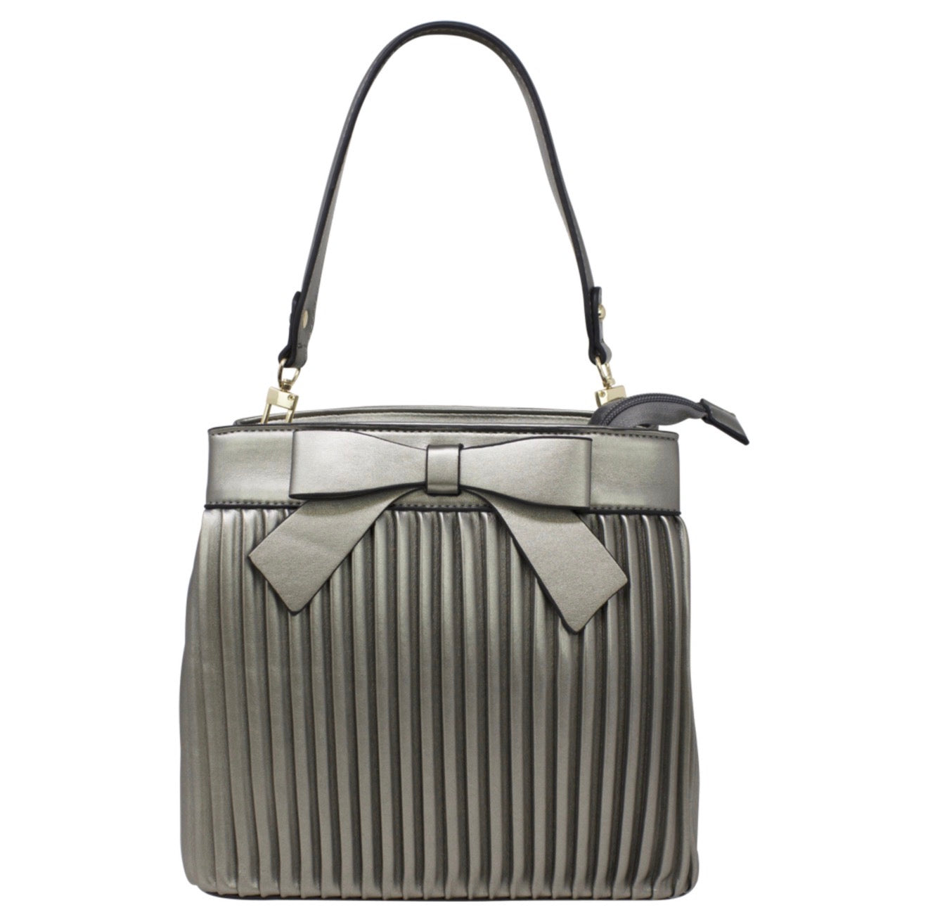 Bow Pleated Grab Bag with Shoulder Strap