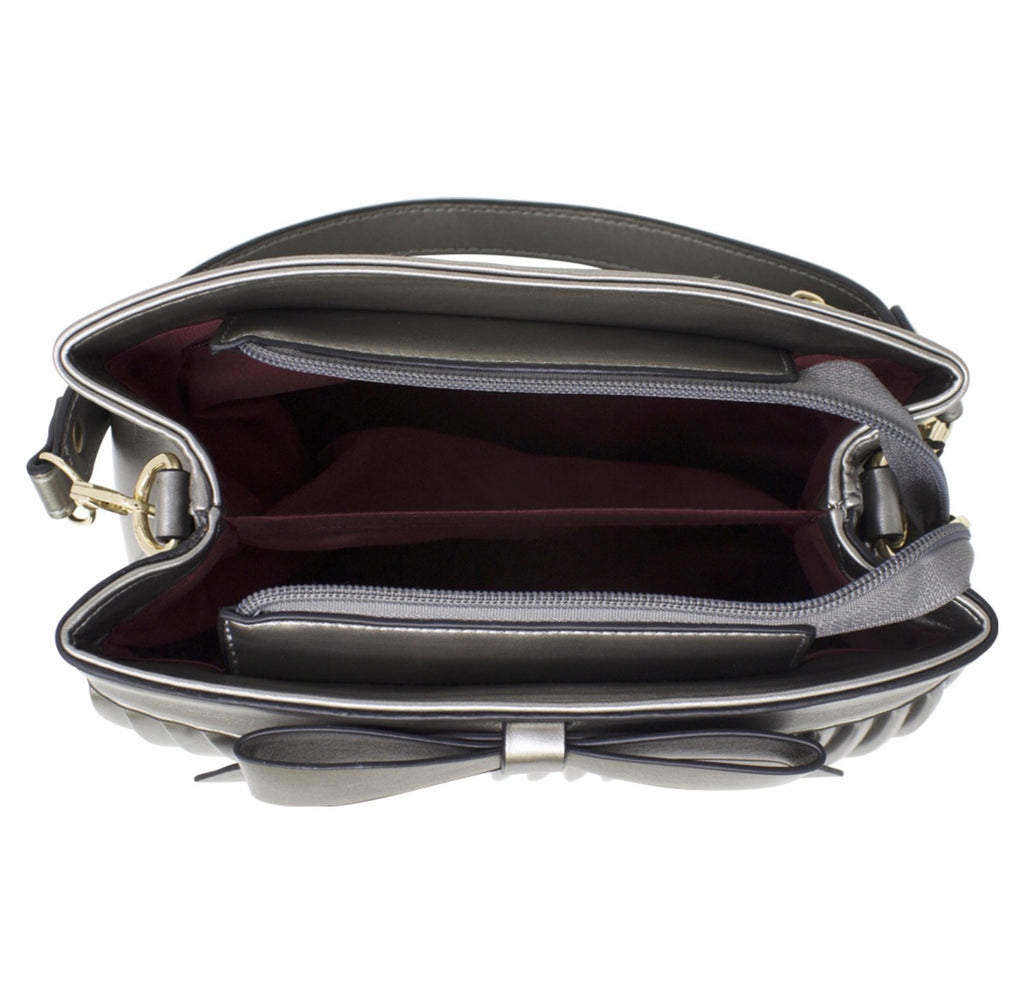 Bow Pleated Grab Bag with Shoulder Strap