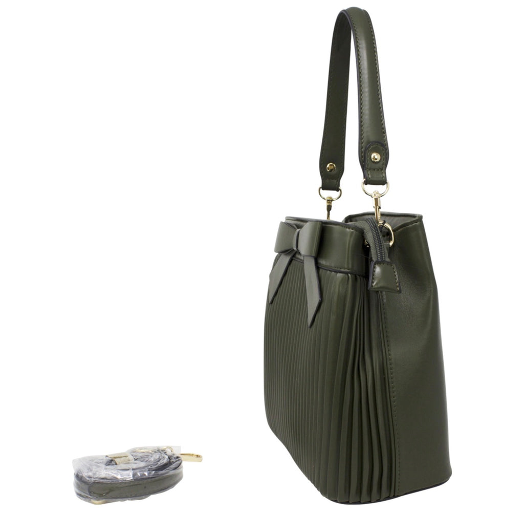 Bow Pleated Grab Bag with Shoulder Strap