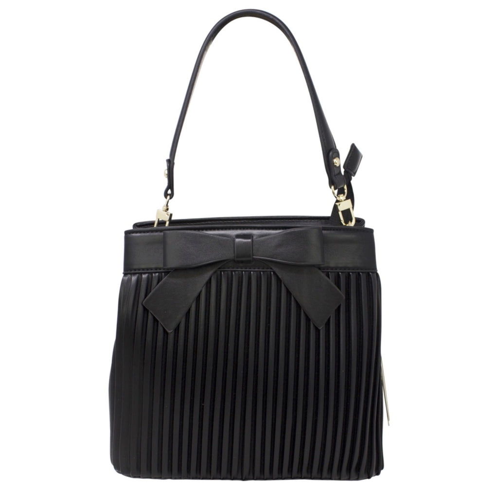 Bow Pleated Grab Bag with Shoulder Strap